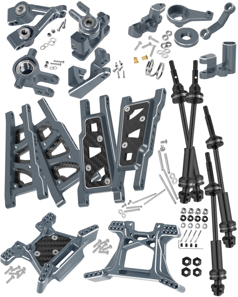 RCHuiWow RC Upgrades Part for 1/10 Rustler 4x4/Rustler 4x4 VXL 4WD,Driveshaft,Suspension Arms,Steering Blocks,Caster Block,Rear Stub Axle Carriers,Shock Towers,Steering Block,Titanium - Image 1
